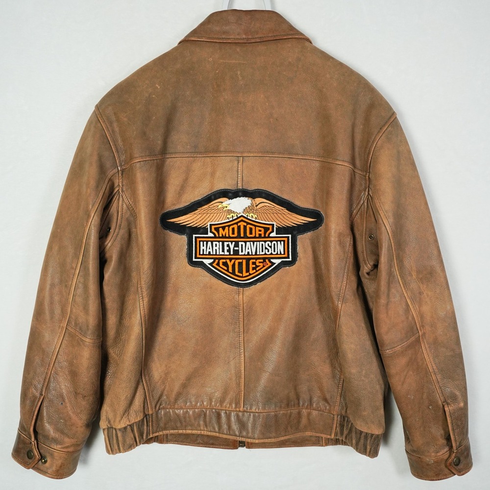 Boeing Mens Brown Leather Bomber Jacket Harley-Davidson Eagle Large Distressed